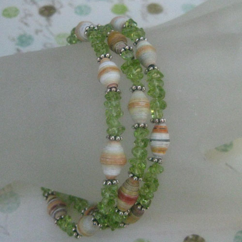 Petite paper beads (aubreysbeads.com) with peridot chips