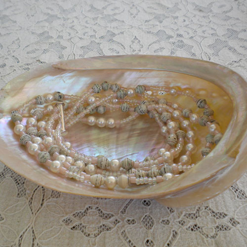 7-8 mm paper beads (aubreysbeads.com) and swarovski pearls