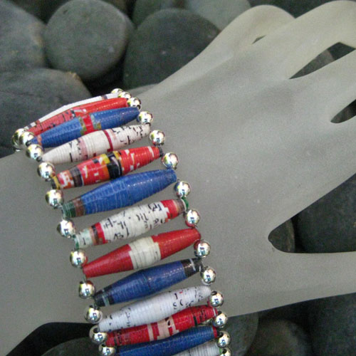 Redk, White and Blue paper beads (aubreysbeads.com)