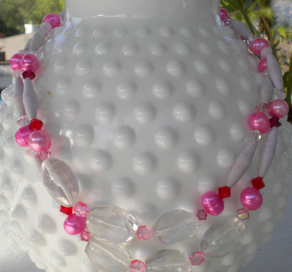 Long Strand of Paper Bead and Pearls Necklace