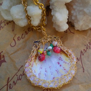 Paper Bead In A Shell Pendant