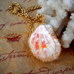 Shell and Paper Bead Pendant